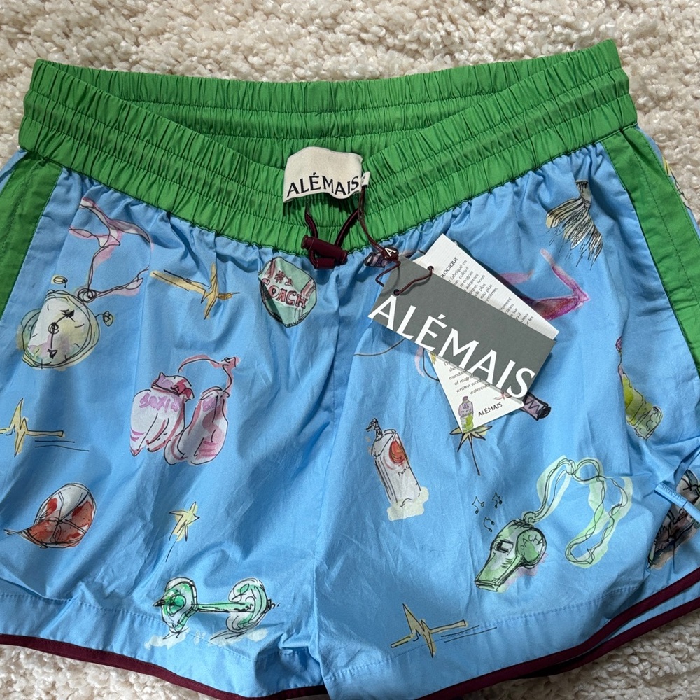 ALÉMAIS Light Blue & Green Printed Swim Shorts